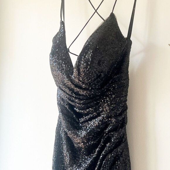 Jovani JVN Prom/Formal Black Sequined V-Neck Open/Lace Up Back Dress Size 4 - Picture 7 of 12
